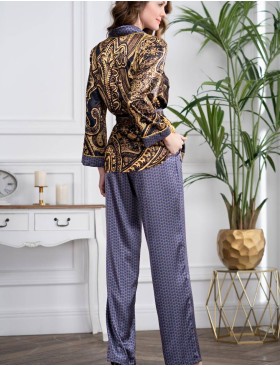 Шелковый комплект с брюками Mia-Amore ARMANI GOLD 3426, Цвет: темно-синий/золотой, Размеры: XL, изображение 3