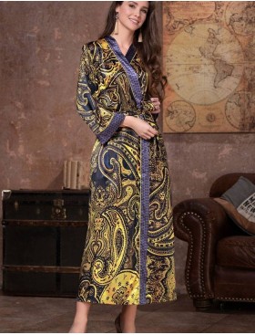 Длинный шелковый халат-кимоно Mia-Amore ARMANI GOLD 3499, Цвет: темно-синий/золотой, Размеры: 4XL