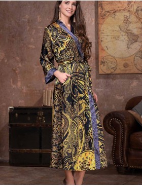 Длинный шелковый халат-кимоно Mia-Amore ARMANI GOLD 3499, Цвет: темно-синий/золотой, Размеры: 4XL, изображение 3