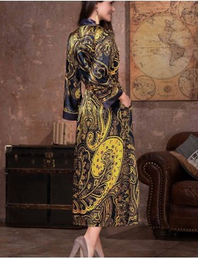 Длинный шелковый халат-кимоно Mia-Amore ARMANI GOLD 3499, Цвет: темно-синий/золотой, Размеры: 4XL, изображение 2