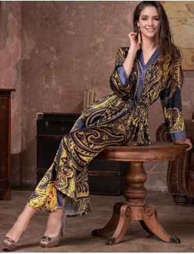 Длинный шелковый халат-кимоно Mia-Amore ARMANI GOLD 3499, Цвет: темно-синий/золотой, Размеры: 4XL, изображение 4