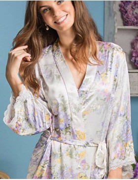 Халат-кимоно шелковый длинный Mia-Amore LILIANNA 5999, Цвет: молочный, Размеры: 4XL/5XL, изображение 2