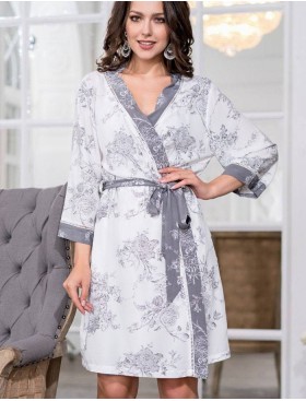 Халат-кимоно из вискозы Mia-Mella COLLETT 6553, Цвет: серый+белый, Размеры: L/XL