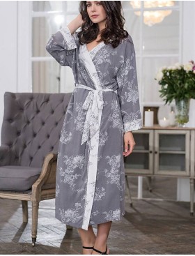 Длинный запашной халат Mia-Mella COLLETT 6559, Цвет: серый+белый, Размеры: L/XL