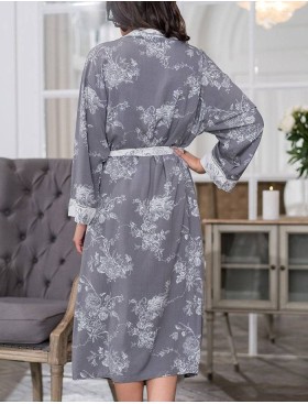 Длинный запашной халат Mia-Mella COLLETT 6559, Цвет: серый+белый, Размеры: L/XL, изображение 2