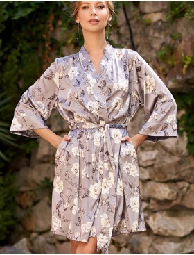 Халат-кимоно из натурального шелка Mia-Amore GRACIA 3583, Цвет: серый, Размеры: L/XL, изображение 3