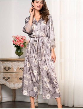 Длинный халат из натурального шелка Mia-Amore GRACIA 3589, Цвет: серый, Размеры: XL, изображение 3