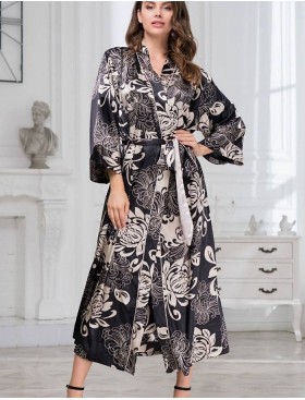 Халат-кимоно атласный длинный Mia-Amore DA VINCI 8449 черный, Цвет: черный, Размеры: 2XL/3XL