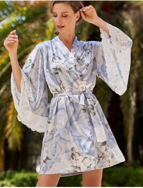 Шелковый халат-кимоно Mia-Amore NOVELLA 3603, Цвет: голубой микс, Размеры: 2XL/3XL, изображение 3