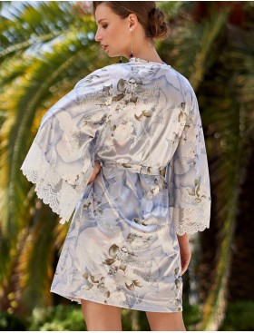 Шелковый халат-кимоно Mia-Amore NOVELLA 3603, Цвет: голубой микс, Размеры: 2XL/3XL, изображение 2