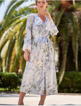 Шелковый халат на пуговицах Mia-Amore NOVELLA 3609, Цвет: голубой микс, Размеры: L