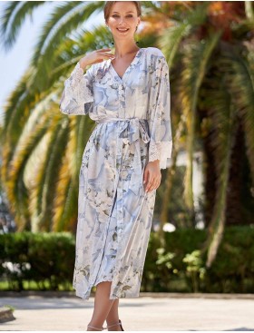 Шелковый халат на пуговицах Mia-Amore NOVELLA 3609, Цвет: голубой микс, Размеры: L, изображение 3