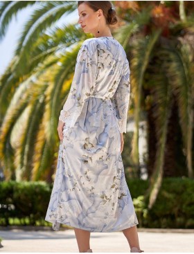 Шелковый халат на пуговицах Mia-Amore NOVELLA 3609, Цвет: голубой микс, Размеры: L, изображение 2