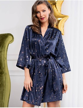 Халат-кимоно атласный Mia-Amore STARLIGHT 8743, Цвет: темно-синий, Размеры: 2XL/3XL
