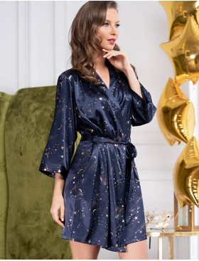 Халат-кимоно атласный Mia-Amore STARLIGHT 8743, Цвет: темно-синий, Размеры: 2XL/3XL, изображение 3