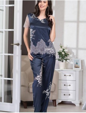 Шелковая пижама с брюками Mia-Amore ALEXANDRIA 3576, Цвет: темно-синий, Размеры: M