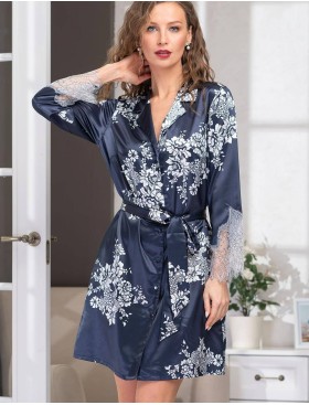 Рубашка-халат шелковая Mia-Amore ALEXANDRIA 3577, Цвет: темно-синий, Размеры: S
