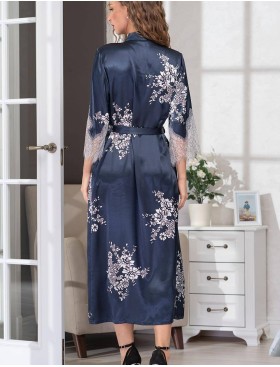 Халат-кимоно шелковый длинный Mia-Amore ALEXANDRIA 3579, Цвет: темно-синий, Размеры: L/XL, изображение 2