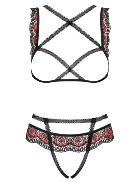 Эротический комплект Obsessive MEGIES SET CROTCHLESS, Цвет: чёрно/красный, Размеры: L/XL, изображение 3