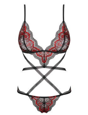 Эротическое боди Obsessive MEGIES TED, Цвет: чёрно/красный, Размеры: S/M, изображение 3