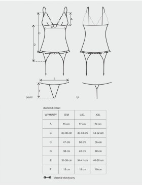 Корсет c трусиками Obsessive DIAMOND CORSET черный, Цвет: черный, Размеры: 2XL, изображение 3
