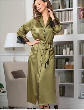 Халат шелковый длинный Mia-Amore OLIVIA 3649 оливковый, Цвет: оливковый, Размеры: XL