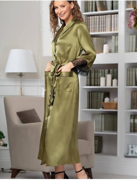 Халат шелковый длинный Mia-Amore OLIVIA 3649 оливковый, Цвет: оливковый, Размеры: XL, изображение 3