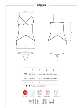 Корсет с трусиками Obsessive CONTICA CORSET, Цвет: черный, Размеры: S/M, изображение 7