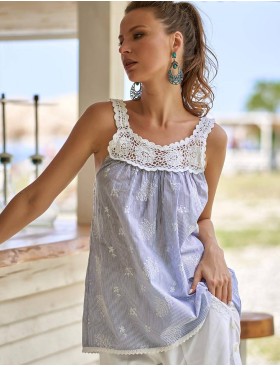 Топ с кружевом и вышивкой Mia-Amore DOMINICANA 1415, Цвет: голубой, Размеры: S