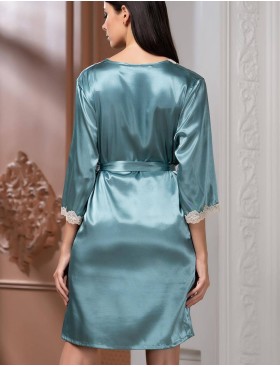 Атласный халат-кимоно Mia-Mella JULIA 8733 изумруд, Цвет: изумруд, Размеры: L/XL, изображение 2