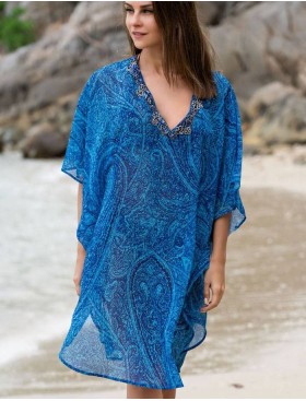 Туника пляжная с рукавом «летучая мышь» Mia-Amore RIVIERA 8250, Цвет: сине-голубой, Размеры: XS