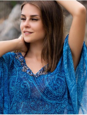 Туника пляжная с рукавом «летучая мышь» Mia-Amore RIVIERA 8250, Цвет: сине-голубой, Размеры: XS, изображение 3