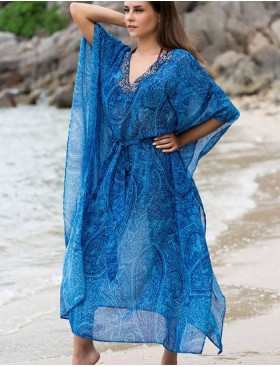 Туника пляжная с рукавом «летучая мышь» Mia-Amore RIVIERA 8251, Цвет: сине-голубой, Размеры: L/XL