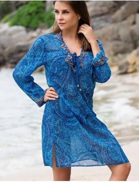 Туника пляжная с длинным рукавом Mia-Amore RIVIERA 8254, Цвет: сине-голубой, Размеры: S/M