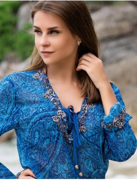 Туника пляжная с длинным рукавом Mia-Amore RIVIERA 8254, Цвет: сине-голубой, Размеры: S/M, изображение 3