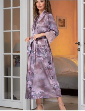 Длинный шелковый халат Mia-Amore AURORA 3659, Цвет: античная роза, Размеры: S/M, изображение 3