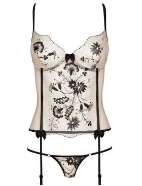 Корсет с пажами для чулок + стринги Beauty Night SAVANNAH CORSET, Цвет: черный/бежевый, Размеры: L/XL, изображение 4