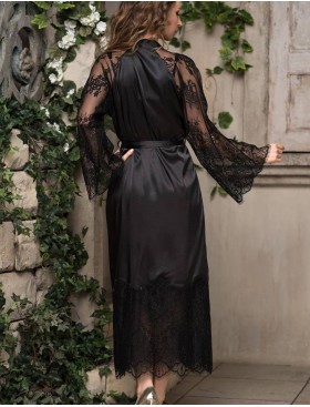 Длинный атласный халат-кимоно Mia-Amore AFRODITA 2169 черный, Цвет: черный, Размеры: XS, изображение 2