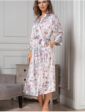 Шелковый халат-кимоно длинный Mia-Amore MIRACLE 3549, Цвет: жемчужно-розовый, Размеры: L/XL