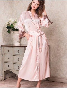 Длинный шелковый халат-кимоно Mia-Amore MARILIN 3109 пудра, Цвет: пудра, Размеры: 2XL