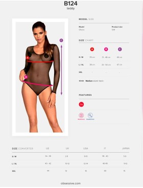 Эротическое боди Obsessive B124 TEDDY, Цвет: черный, Размеры: S/M, изображение 5