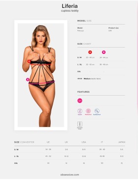 Эротическое боди Obsessive LIFERIA TEDDY, Цвет: черный, Размеры: S/M, изображение 5