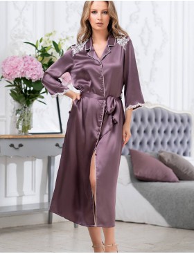 Шелковый халат на пуговицах Mia-Amore BRIGITTE 3689 сливовый, Цвет: сливовый, Размеры: 3XL