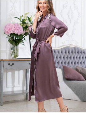 Шелковый халат на пуговицах Mia-Amore BRIGITTE 3689 сливовый, Цвет: сливовый, Размеры: 3XL, изображение 3