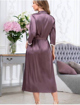 Шелковый халат на пуговицах Mia-Amore BRIGITTE 3689 сливовый, Цвет: сливовый, Размеры: 3XL, изображение 2