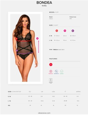 Соблазнительное боди Obsessive BONDEA TEDDY, Цвет: черный, Размеры: S/M, изображение 5