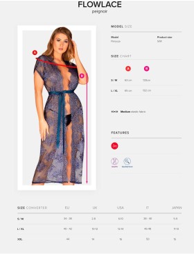 Кружевной пеньюар Obsessive FLOWLACE PEIGNOIR, Цвет: синий, Размеры: S/M, изображение 5