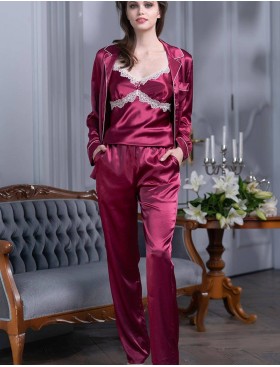 Атласный пижамный комплект тройка Mia-Mella JULIA 8735 ягодный, Цвет: ягодный, Размеры: XL