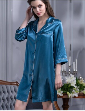 Атласная ночная рубашка Mia-Mella JULIA 8737 сапфир, Цвет: сапфир, Размеры: XS
