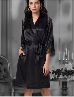 Атласный халат кимоно Mia-Amore MADISON 8923, Цвет: черный, Размеры: L/XL, изображение 3